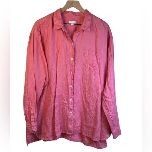 J. Jill Tops - J.Jill Love Linen 100% Linen Button Up Blouse Top Pink Coral Size XL Tall